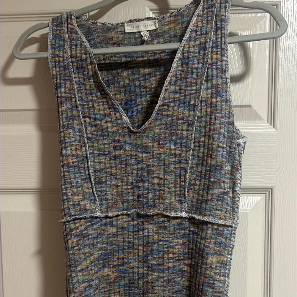 Blue and Gray Ribbed Sleeveless Tank Top